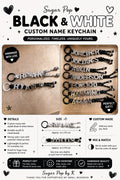 Classic Black & White Personalized Keychain