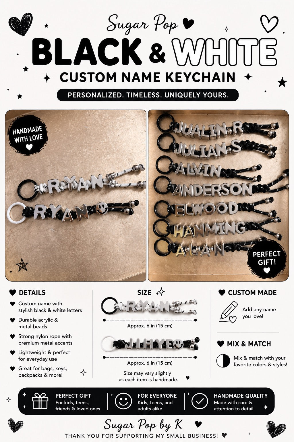 Classic Black & White Personalized Keychain