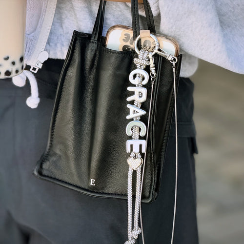 Silver Rhinestone Custom Name Keychain