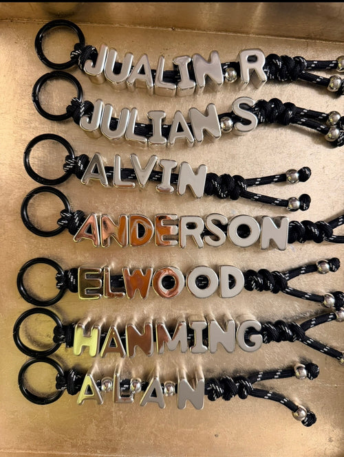 Classic Black & White Personalized Keychain