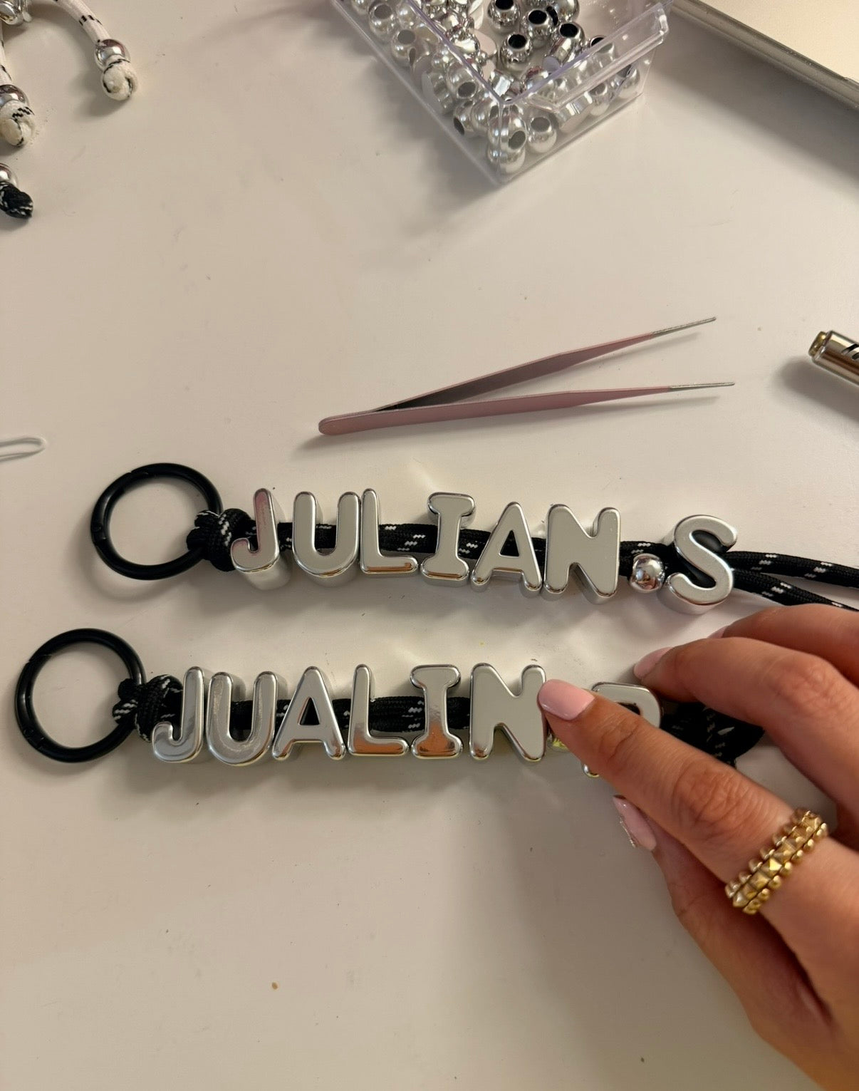 Classic Black & White Personalized Keychain