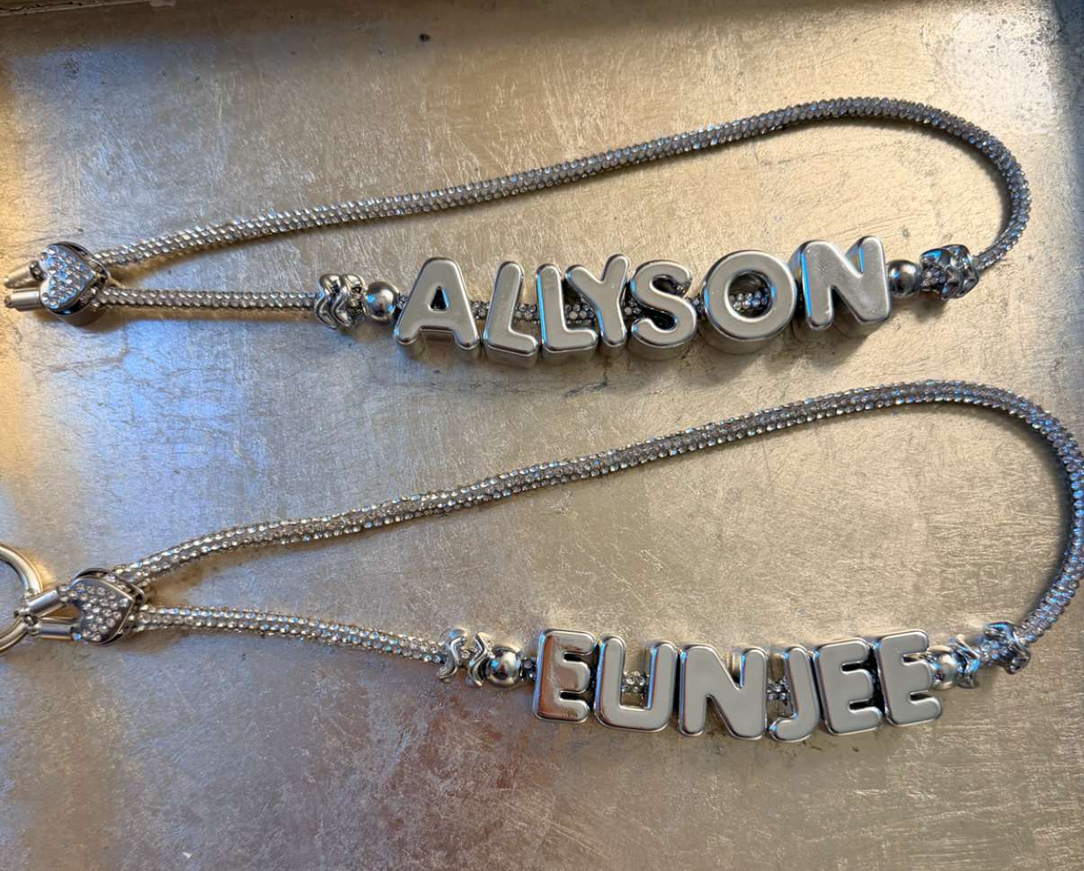 Silver Rhinestone Custom Name Keychain