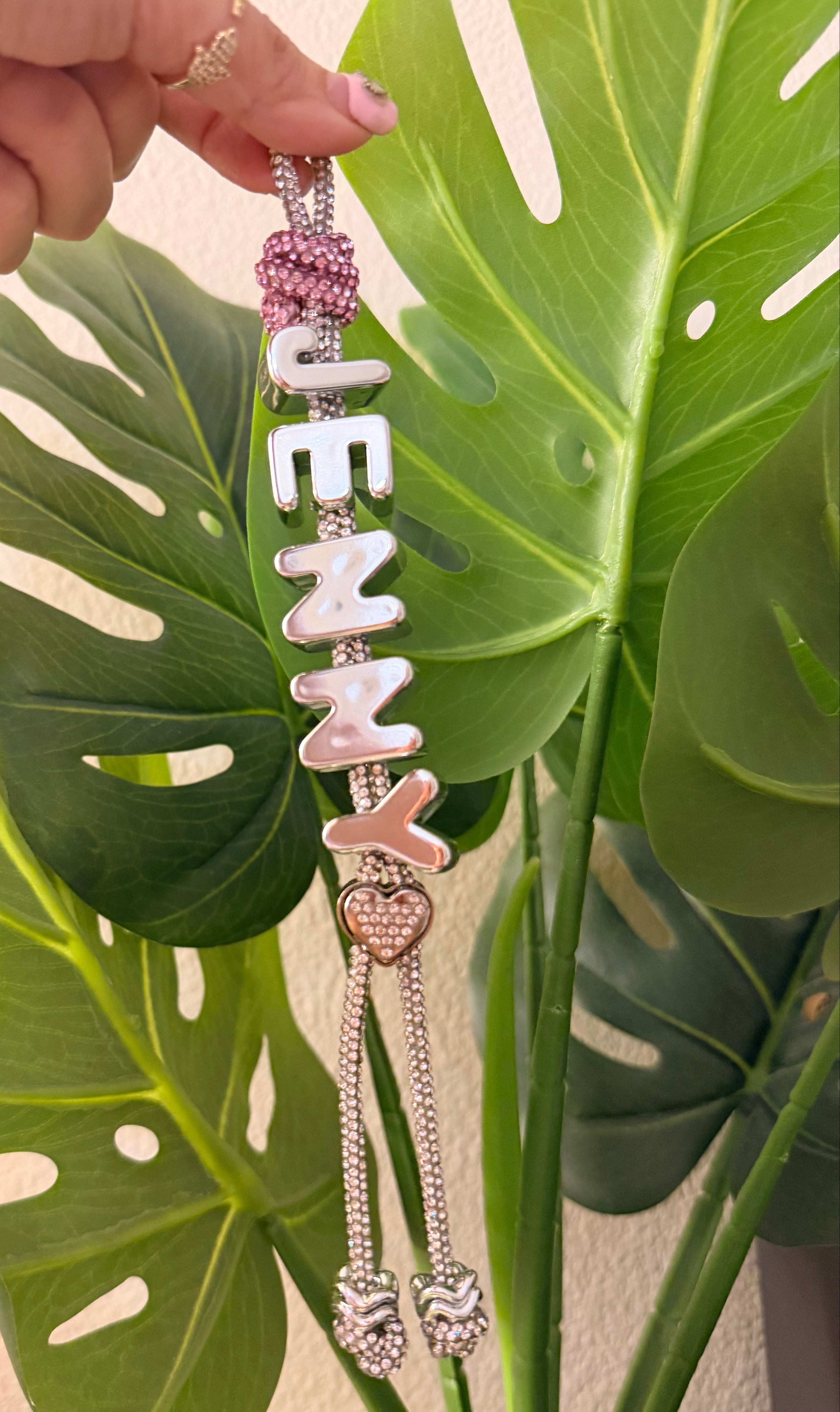 Silver Rhinestone Custom Name Keychain