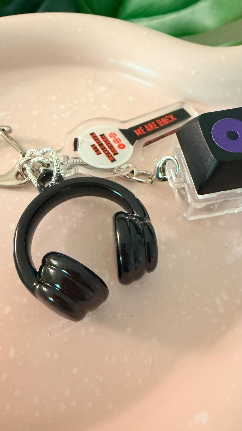 K-POP Inspired LED Light-Up Mini Keyboard Clicker Keychain with Headphone Charm