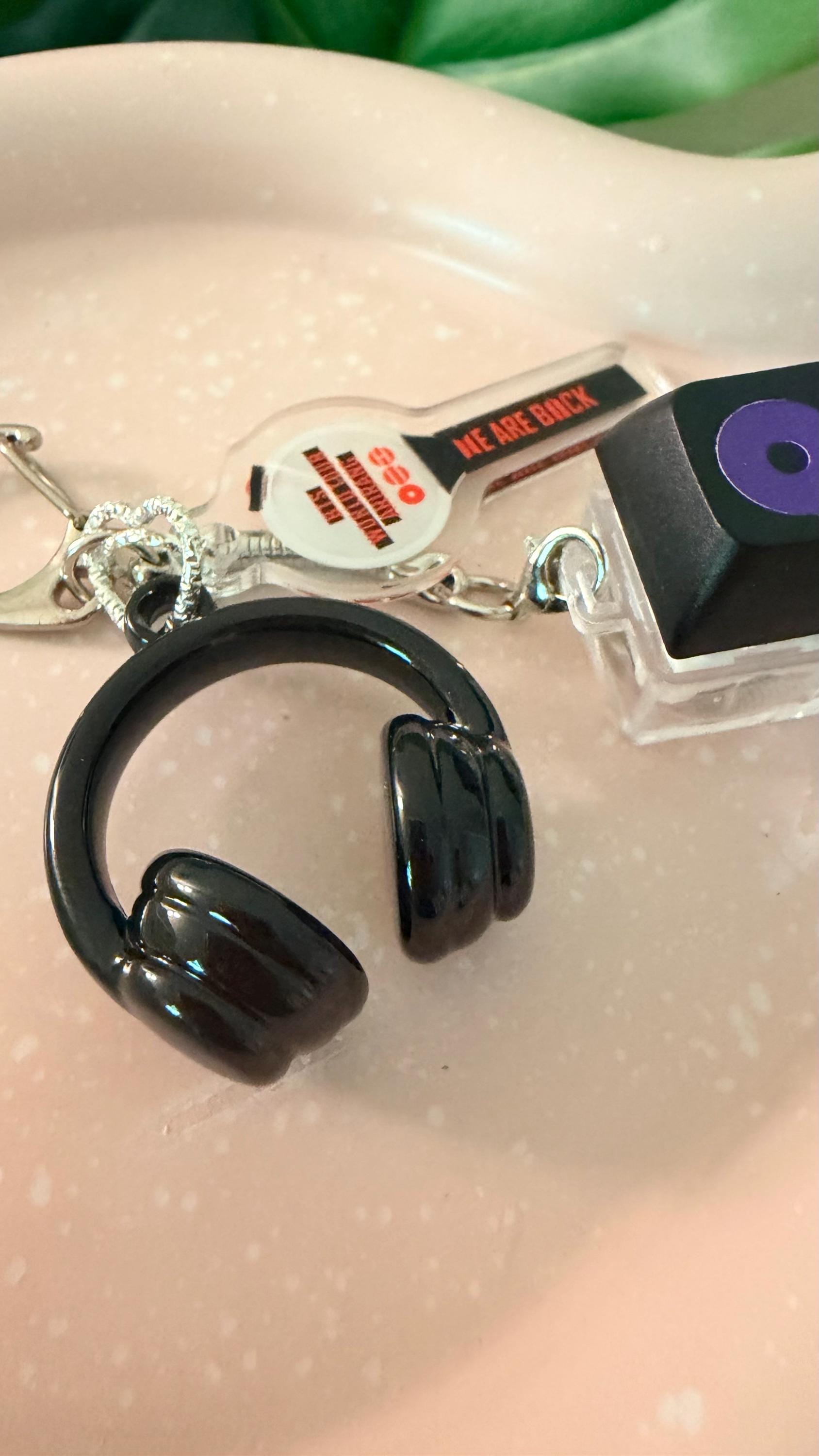K-POP Inspired LED Light-Up Mini Keyboard Clicker Keychain with Headphone Charm