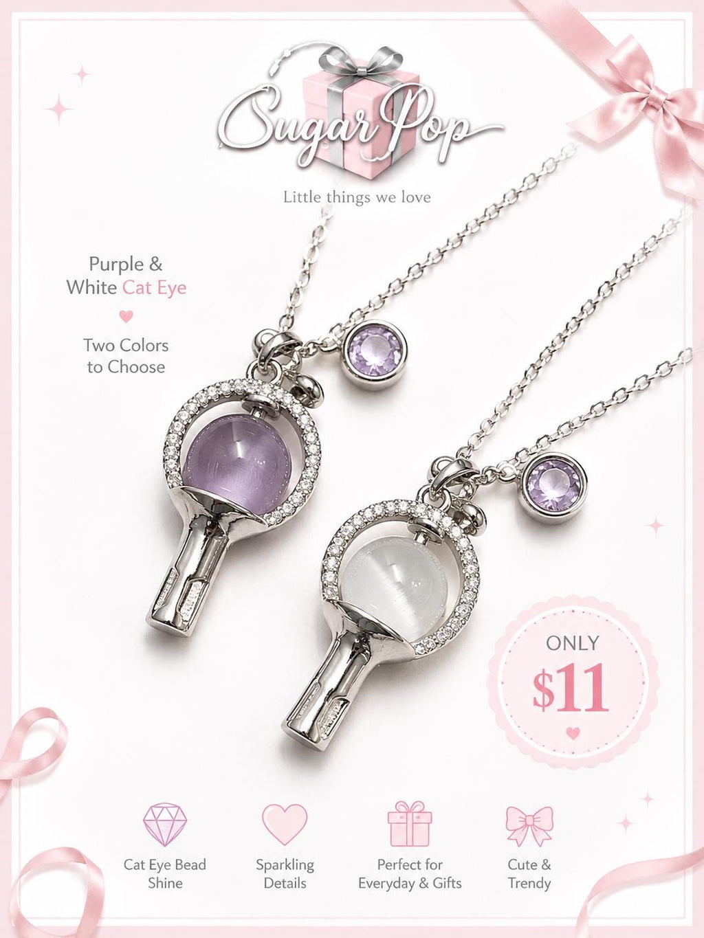 Purple Jewelry Collection – Necklace & Earring Set + Cat Eye Necklace