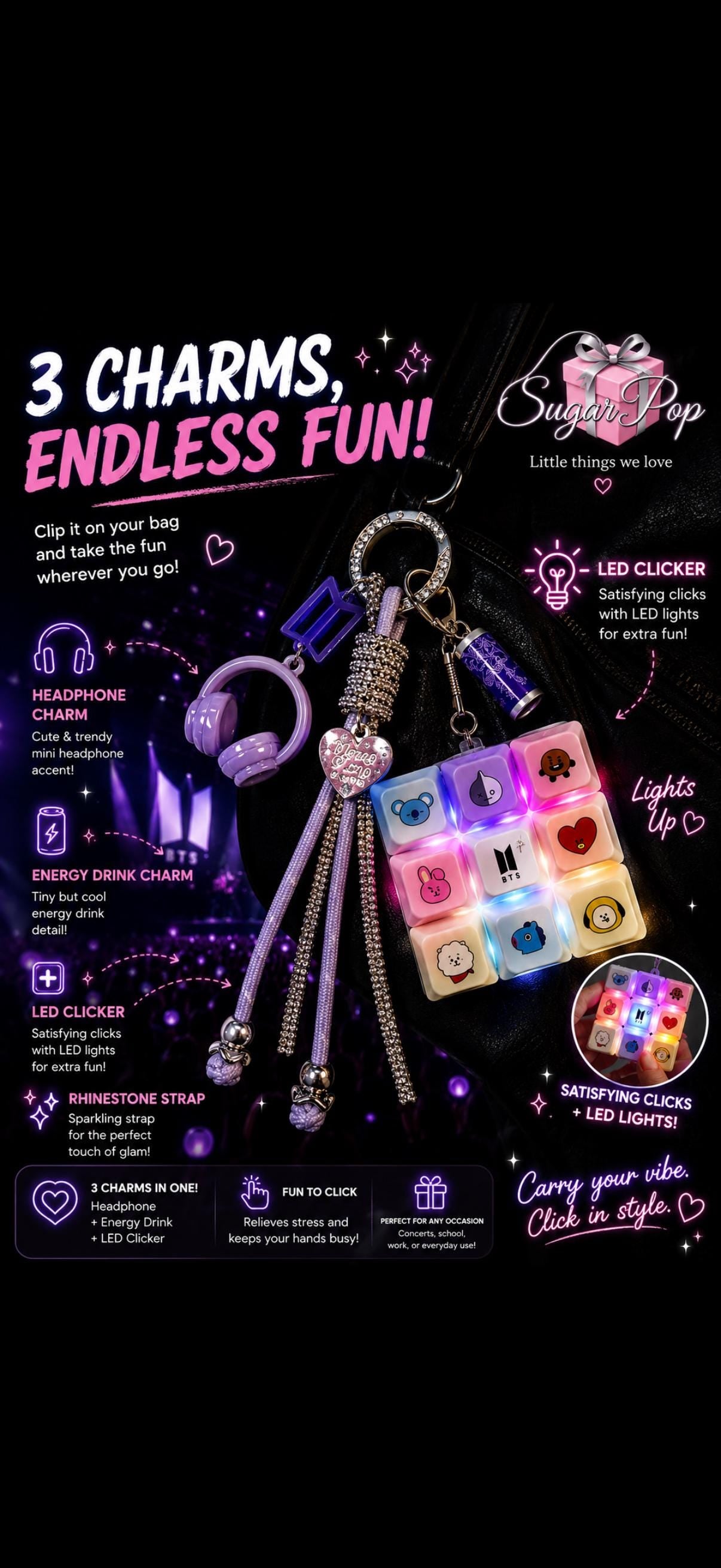 Charms in One – LED Clicker Bag Charm Keychain