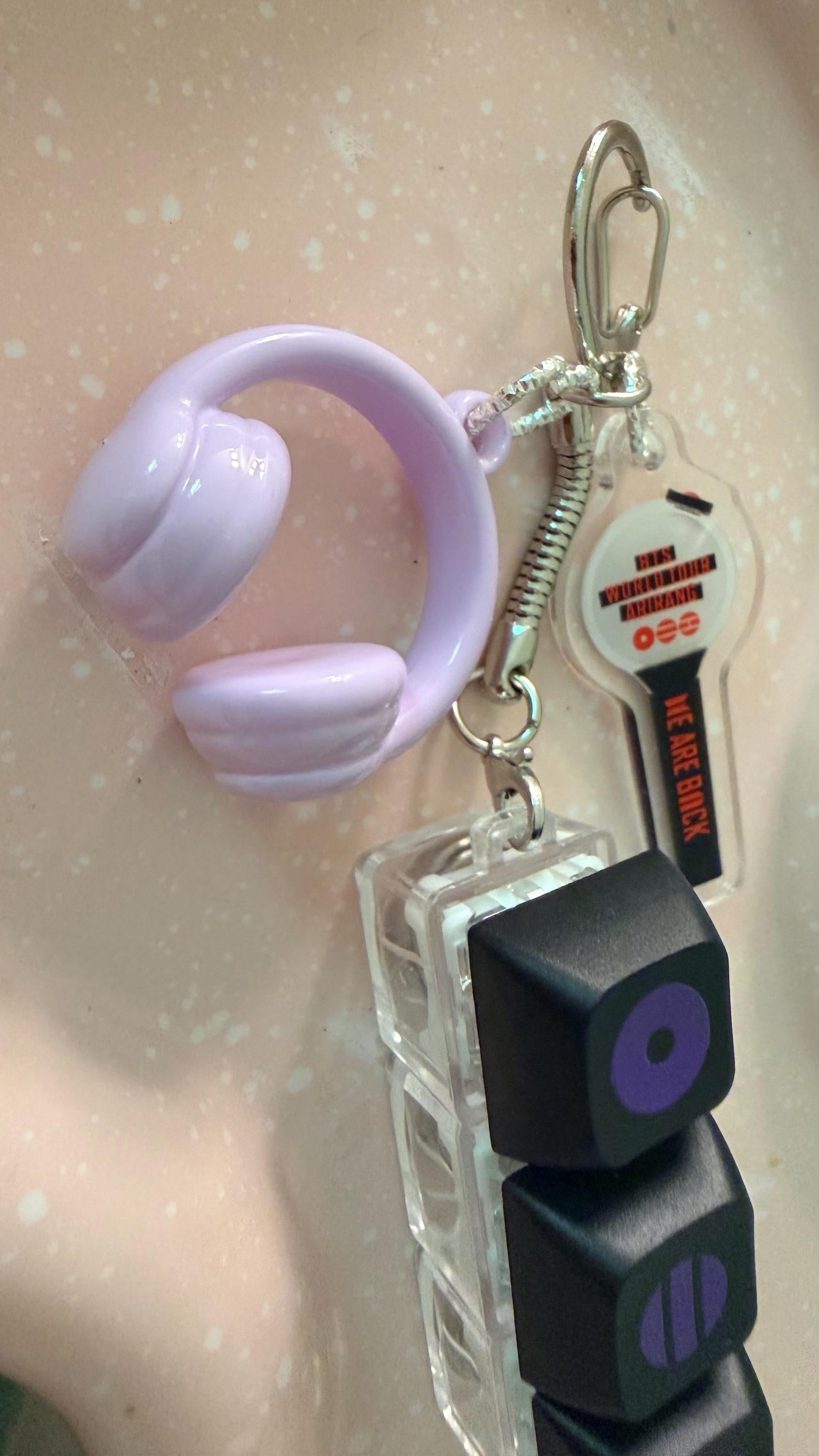 K-POP Inspired LED Light-Up Mini Keyboard Clicker Keychain with Headphone Charm