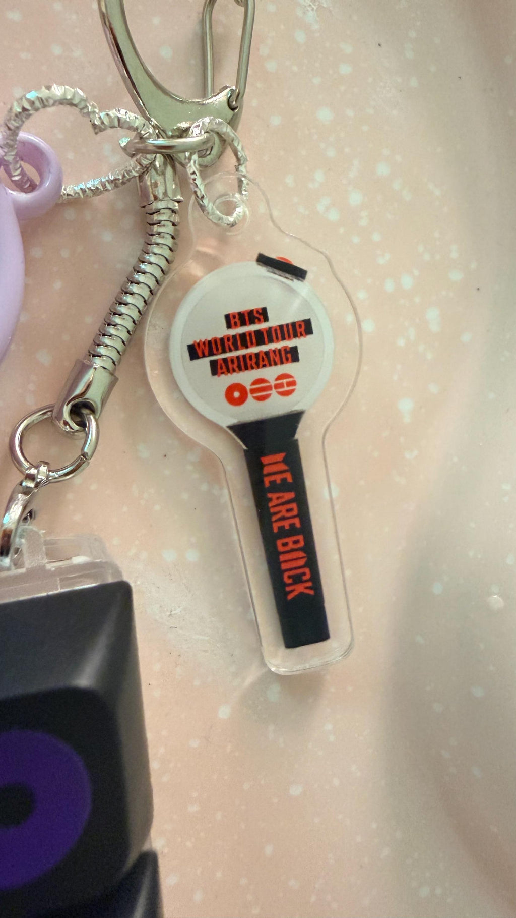 K-POP Inspired LED Light-Up Mini Keyboard Clicker Keychain with Headphone Charm