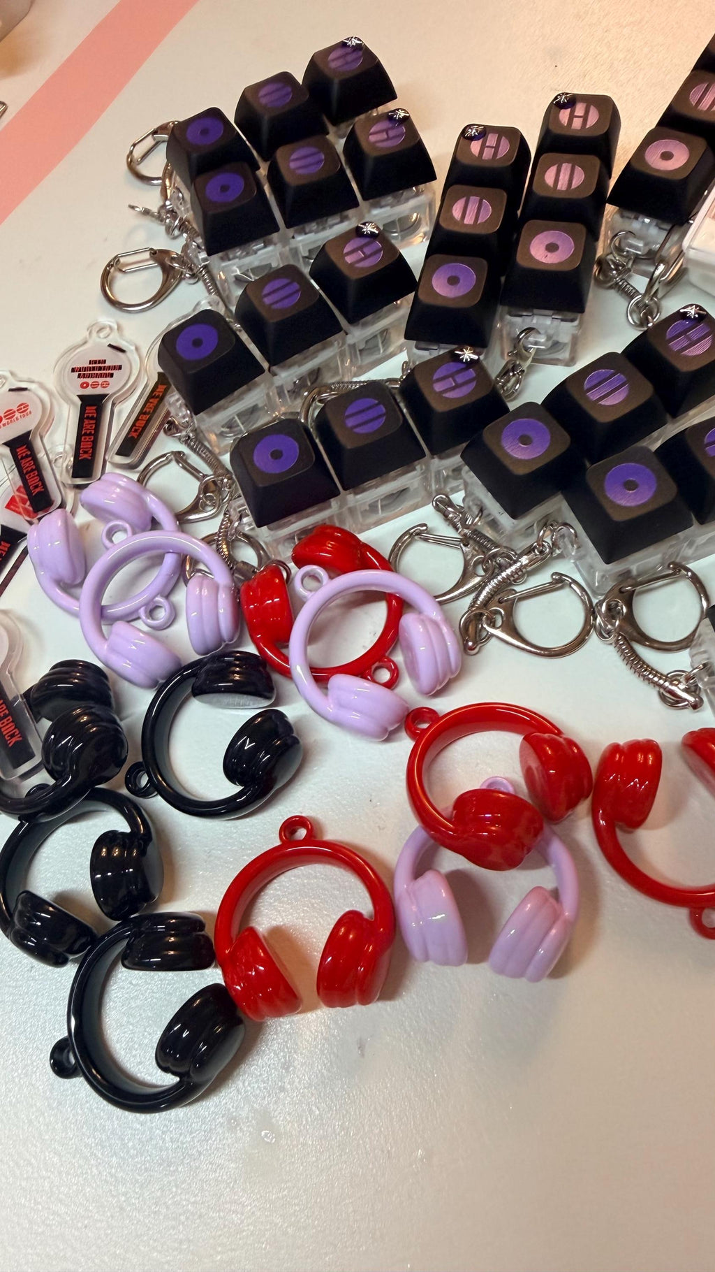 K-POP Inspired LED Light-Up Mini Keyboard Clicker Keychain with Headphone Charm