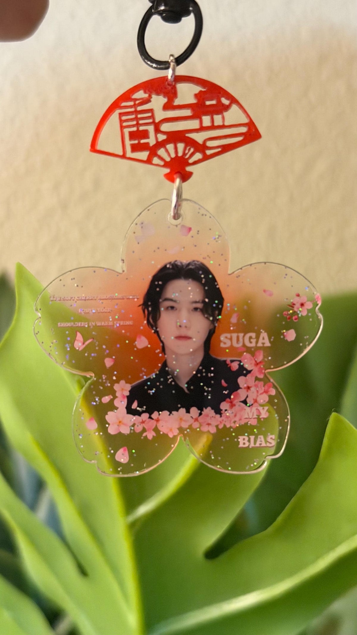 K-pop Glitter Cherry Blossom Keychain – Pink Floral Bag Charm
