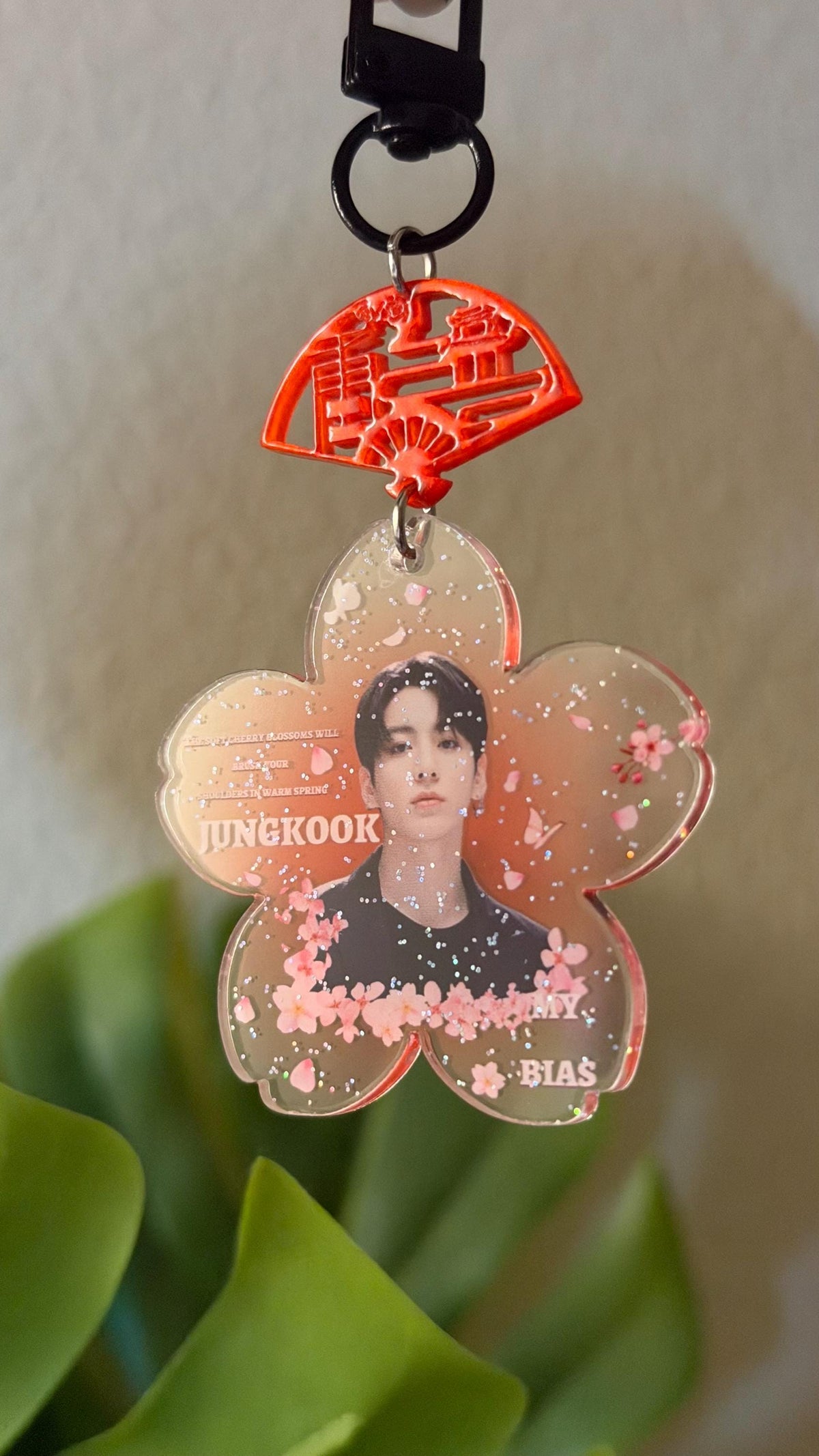 K-pop Glitter Cherry Blossom Keychain – Pink Floral Bag Charm