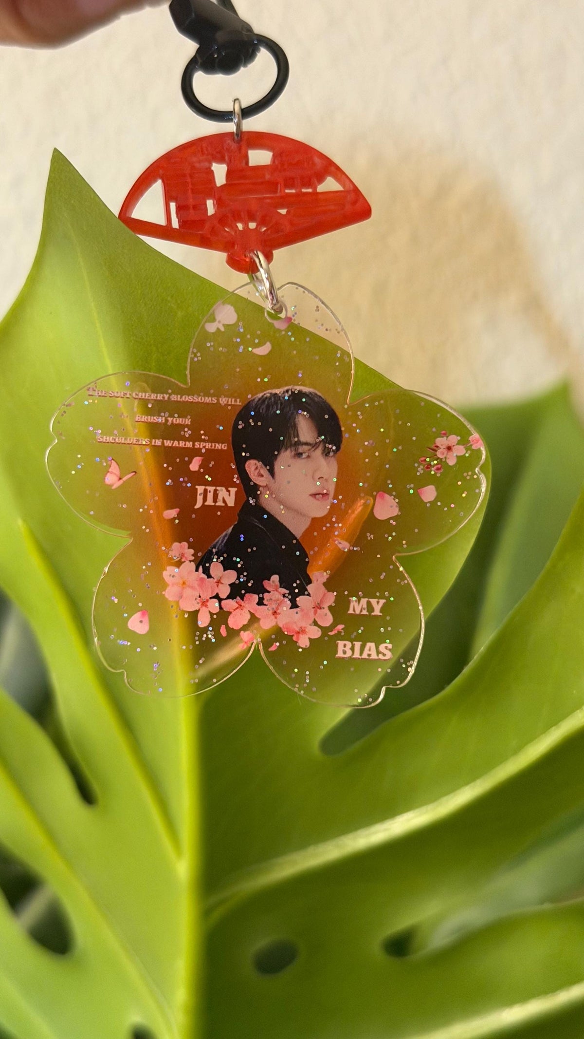 K-pop Glitter Cherry Blossom Keychain – Pink Floral Bag Charm