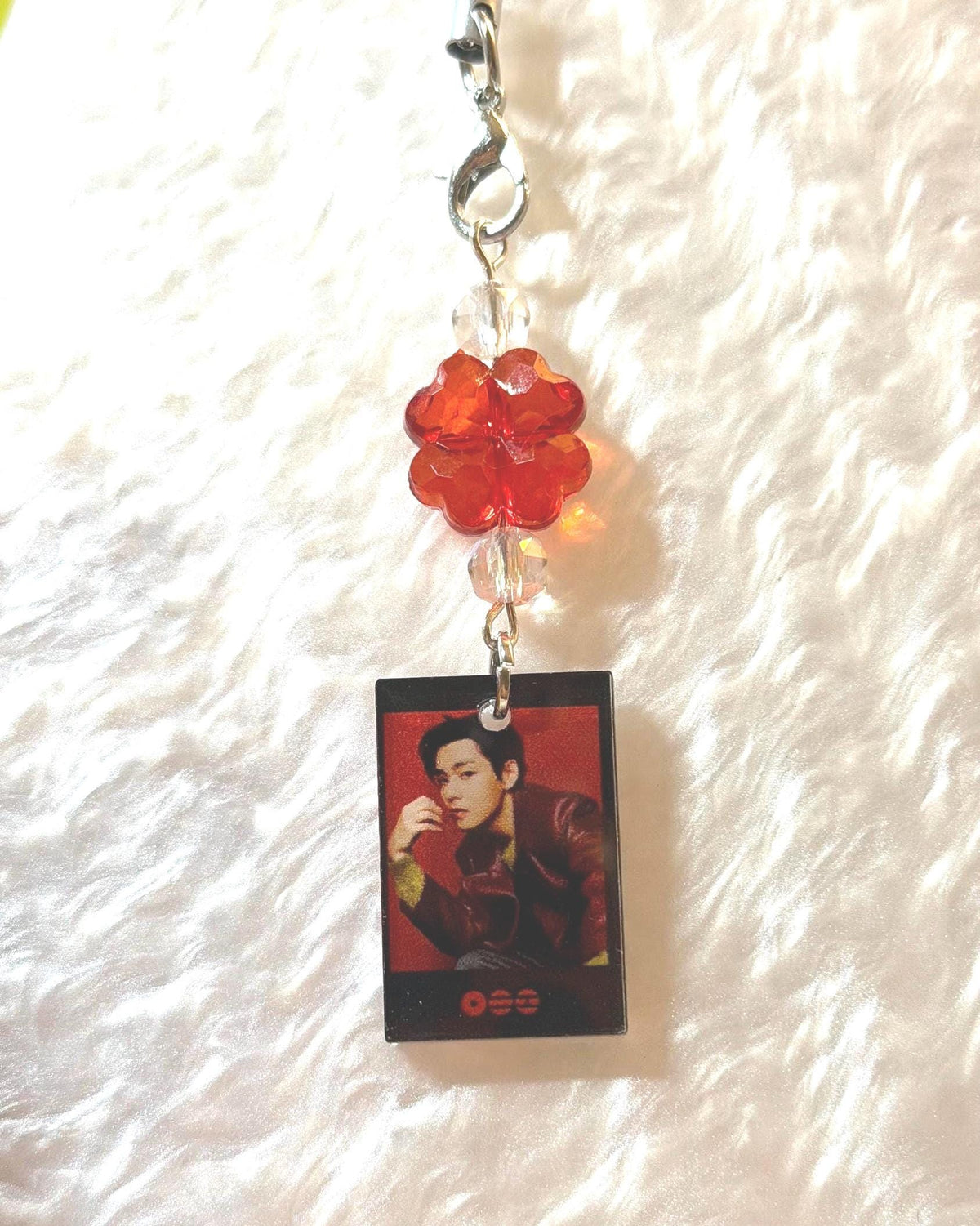 K-Pop Mini Photo Phone Strap | Crystal Beaded Phone Charm | Lucky Four Leaf Clover Beads | K-Pop Fan Gift