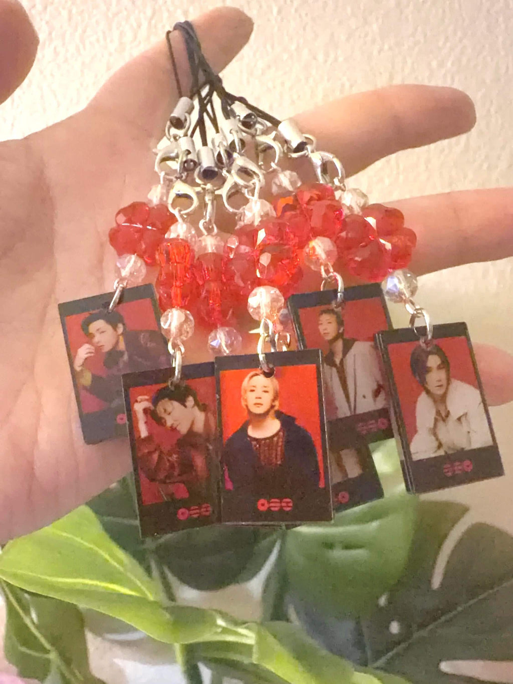 K-Pop Mini Photo Phone Strap | Crystal Beaded Phone Charm | Lucky Four Leaf Clover Beads | K-Pop Fan Gift