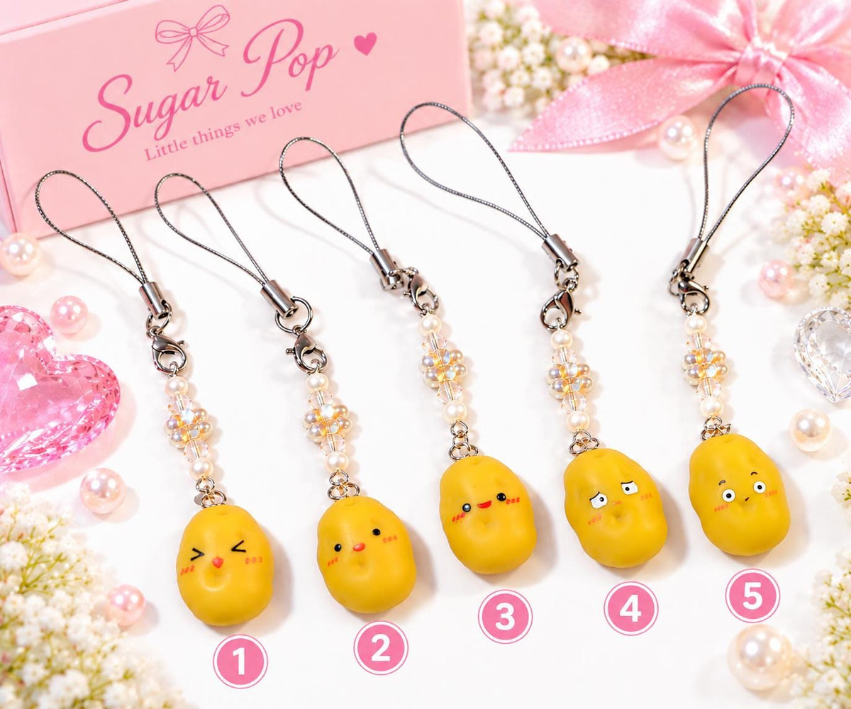 Cute Potato Phone Strap | Crystal Beaded Phone Charm | Kawaii Potato Cell Phone Accessory | 5 Styles