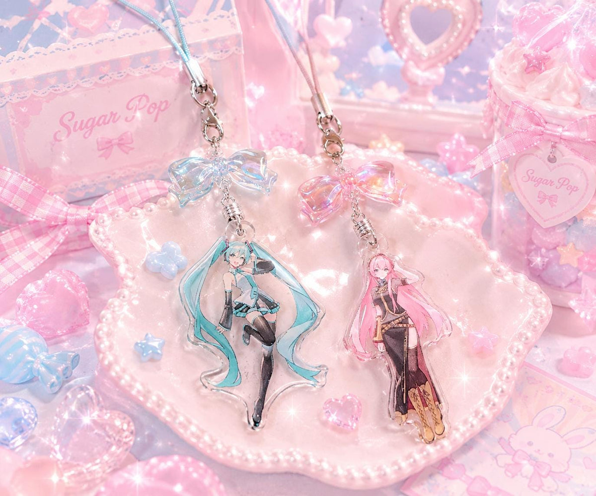 Miku & Luka Phone Strap | Anime Acrylic Charm | Candy Beaded Phone Charm | Kawaii Phone Accessory