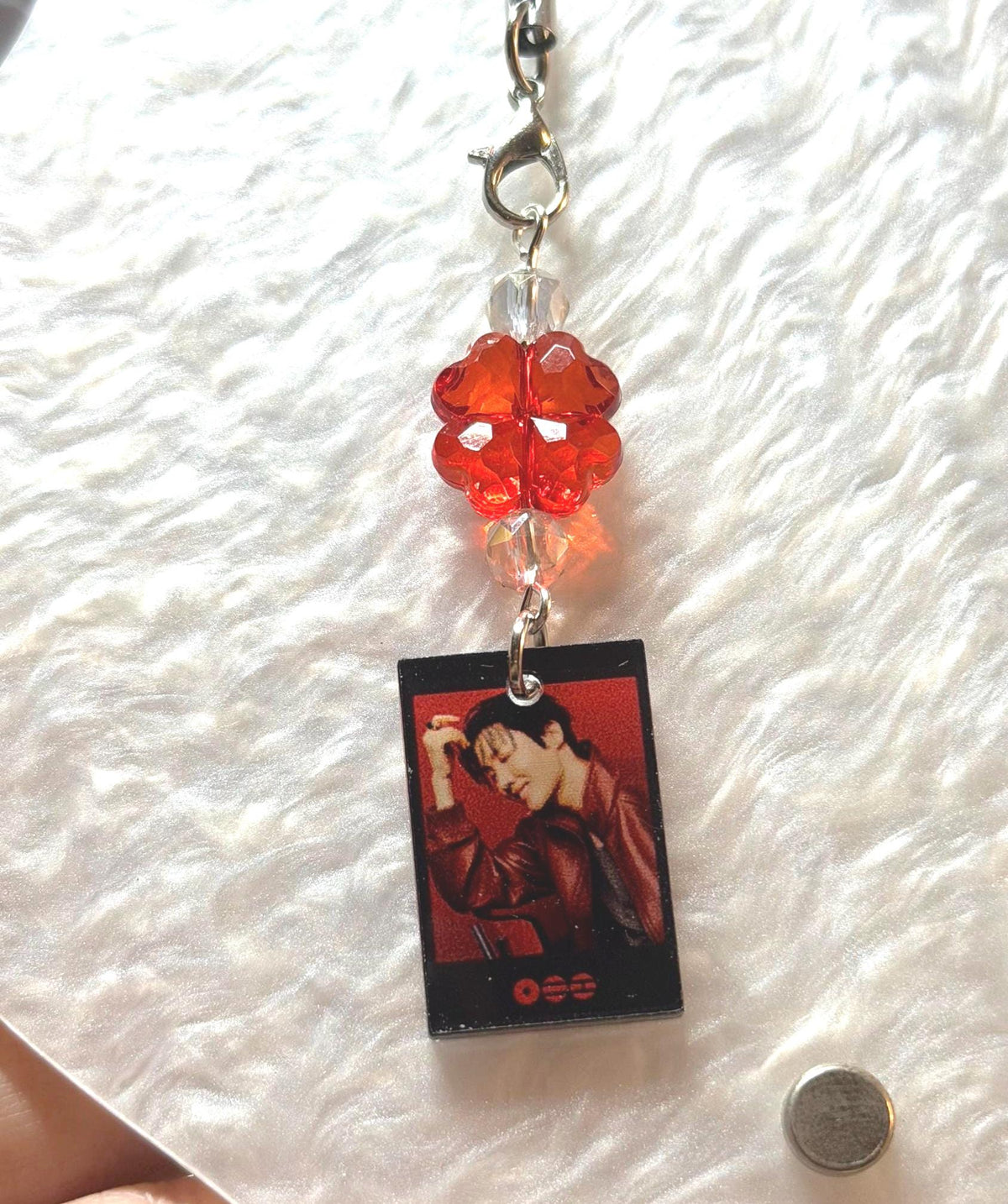 K-Pop Mini Photo Phone Strap | Crystal Beaded Phone Charm | Lucky Four Leaf Clover Beads | K-Pop Fan Gift