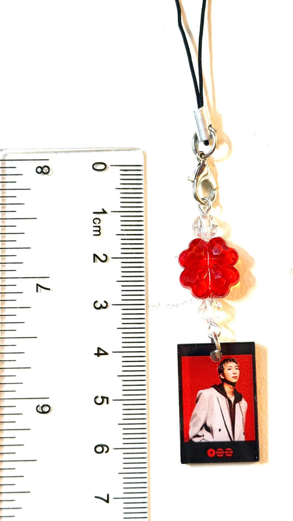 K-Pop Mini Photo Phone Strap | Crystal Beaded Phone Charm | Lucky Four Leaf Clover Beads | K-Pop Fan Gift