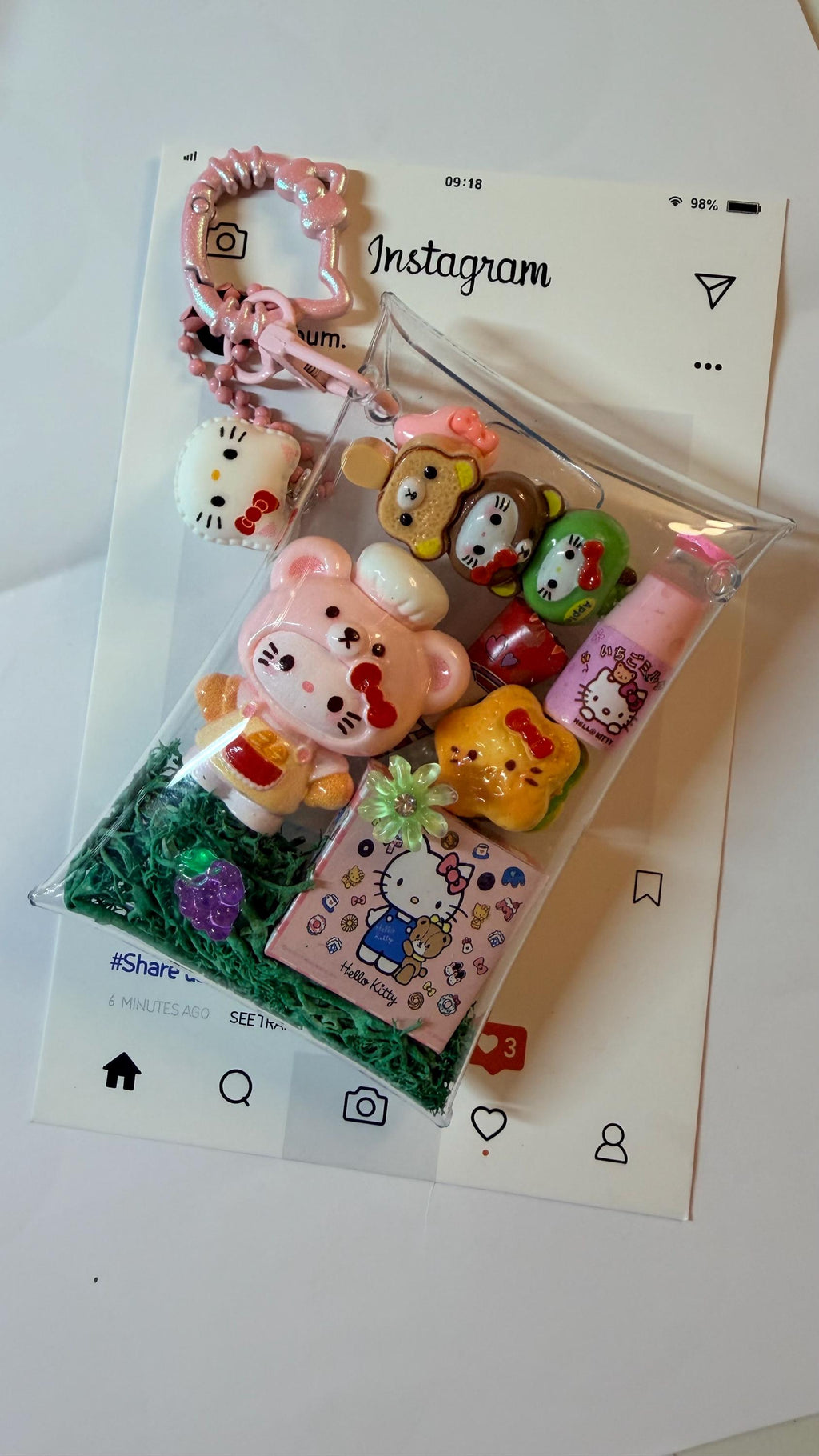 Cute Trinket Pocket Keychain | Kawaii Miniature Charm Bag Accessory | Clear Pocket Keyring | Cute Gift for Her
