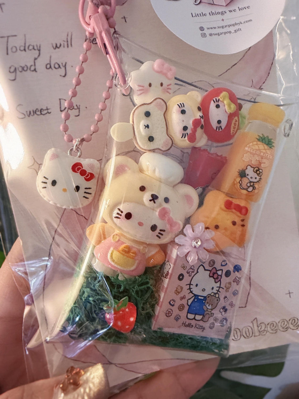 Cute Trinket Pocket Keychain | Kawaii Miniature Charm Bag Accessory | Clear Pocket Keyring | Cute Gift for Her
