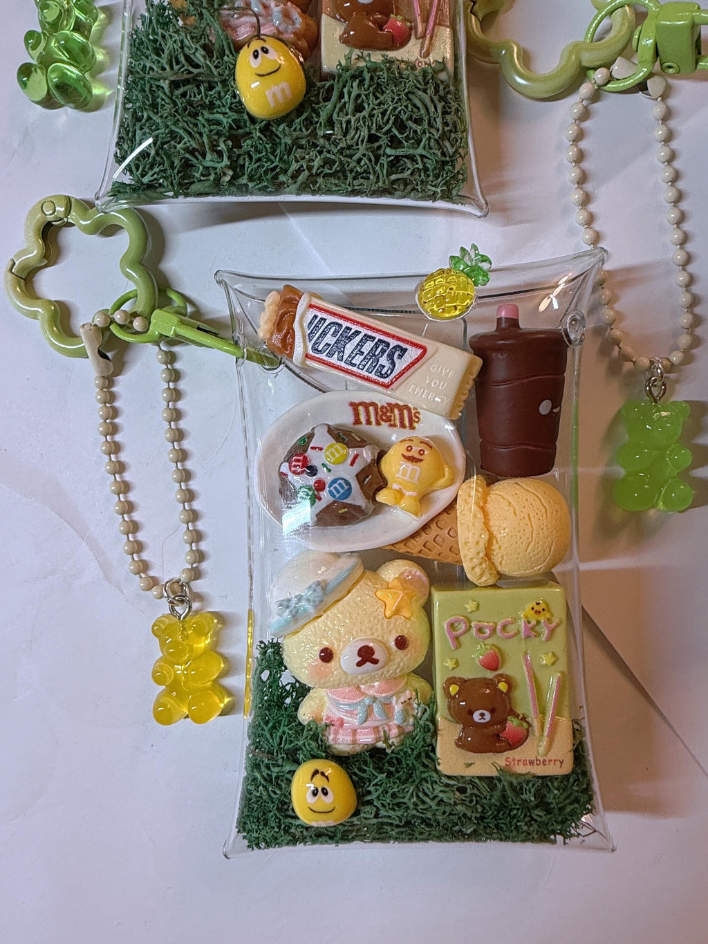 Cute Trinket Pocket Keychain | Kawaii Miniature Charm Bag Accessory | Clear Pocket Keyring | Cute Gift for Her