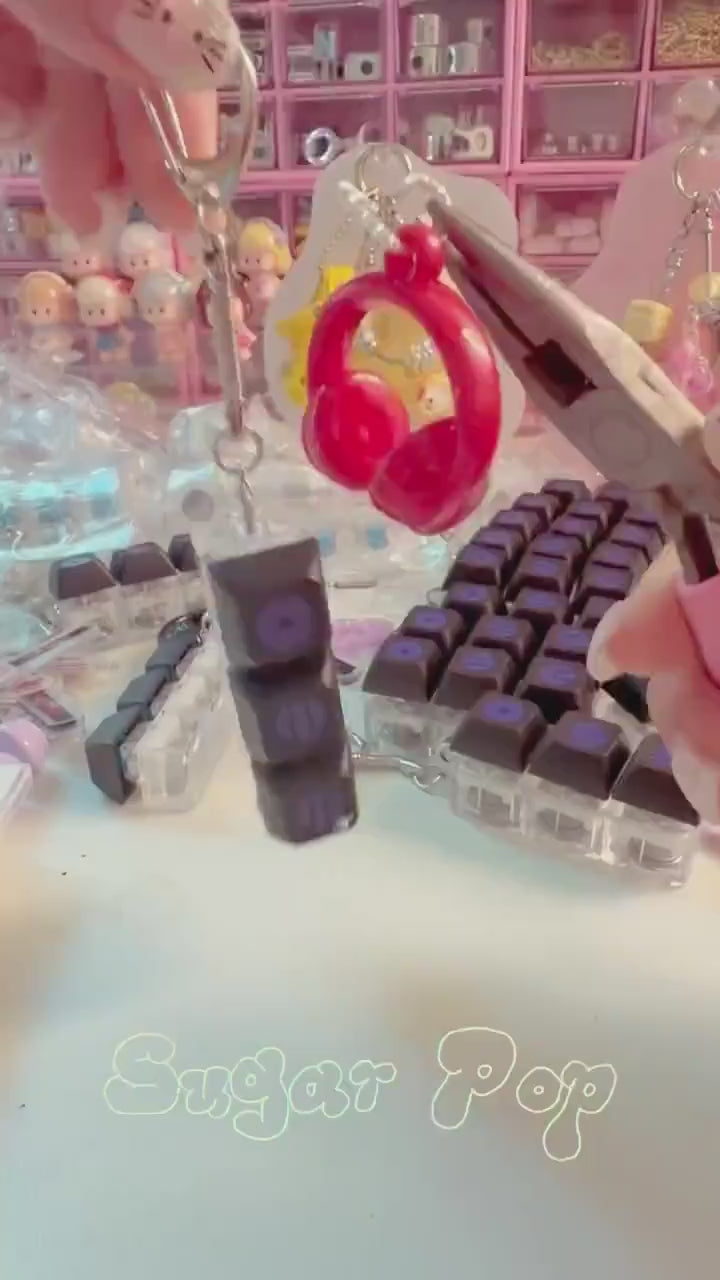 K-POP Inspired LED Light-Up Mini Keyboard Clicker Keychain with Headphone Charm