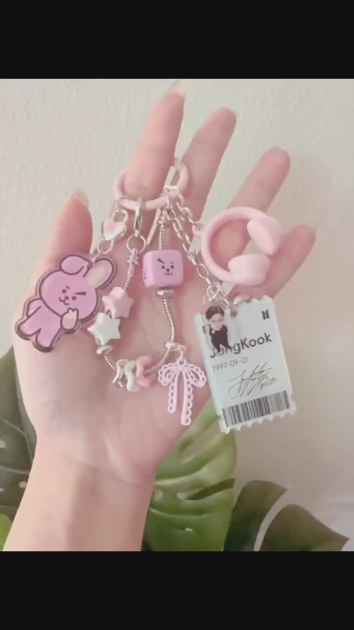 K-Pop BT21 Chain Keyring | Birthday and Signature Acrylic Tag | Phone Charm, Bag Charm and Keychain